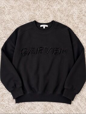 Carven Black Crewneck Sweatshirt with Raised Logo